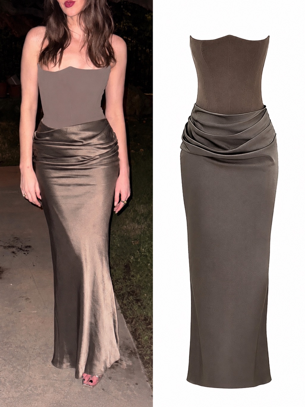 House Of Cb “Persephone” Smoke Strapless Corset Maxi Dress